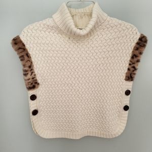 Aspen Kids Faux Fur Sleeveless Turtleneck Knit Poncho Sweater Ivory Medium 7/8